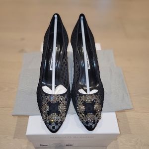 Manolo Hangisi Lace Black 70 size 37.5